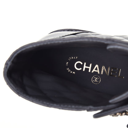 Chanel Shiny Lambskin Quilted Lace Up Combat Boots 38 Grey Black 7 of 10
