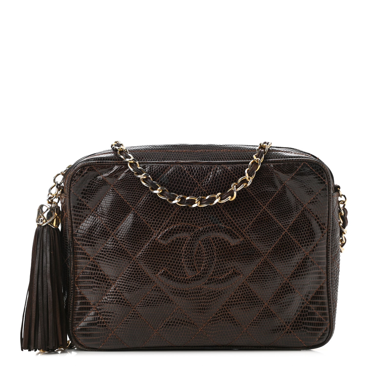 Chanel Lizard Quilted Small Tassel Camera Case Brown 1 of 17
