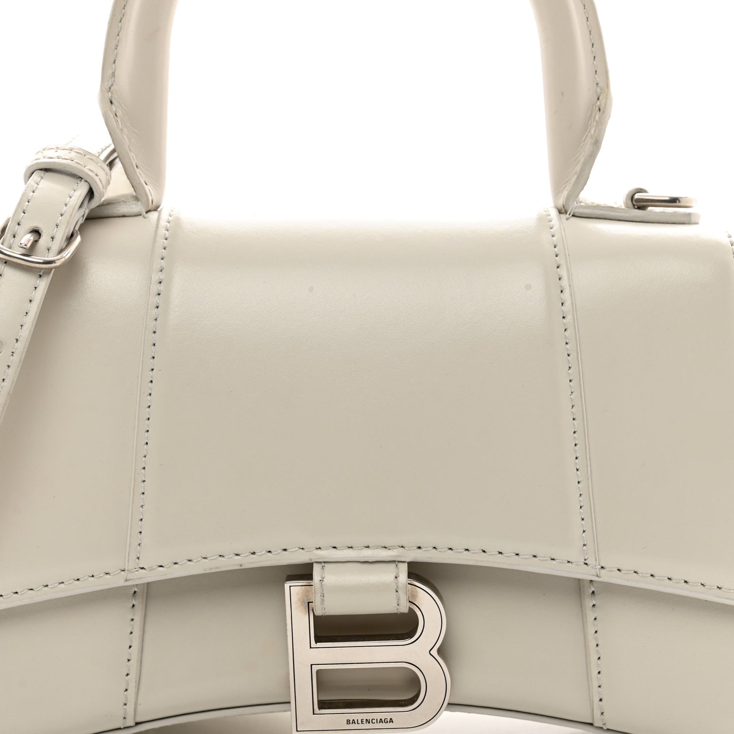 Shiny Box Calfskin Hourglass Top Handle Bag XS Chalky White
