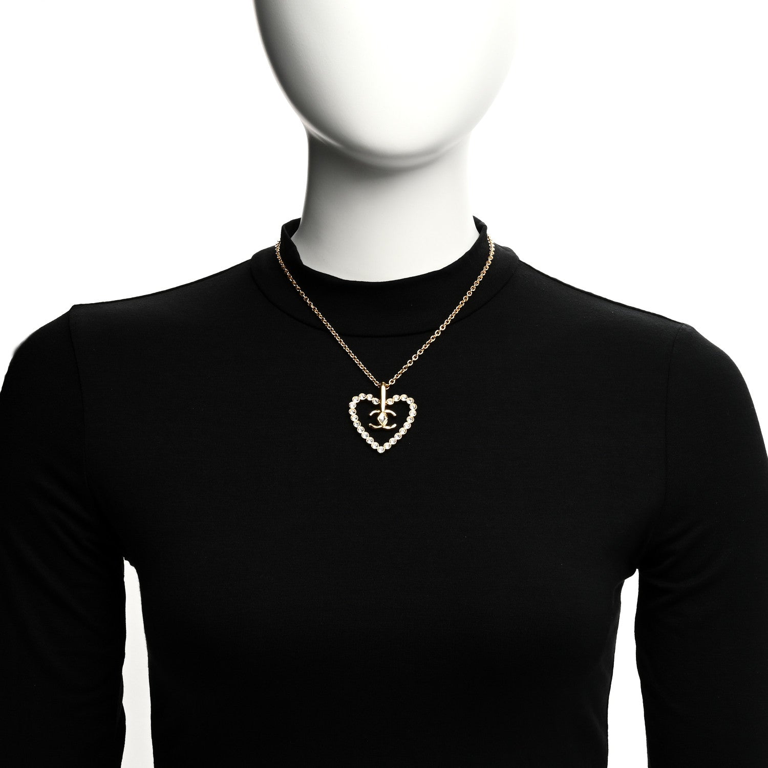 Chanel Crystal CC Heart Necklace Gold 2 of 5