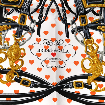 Hermes Silk Brides De Gala Love Pocket Square Black White Orange 3 of 5