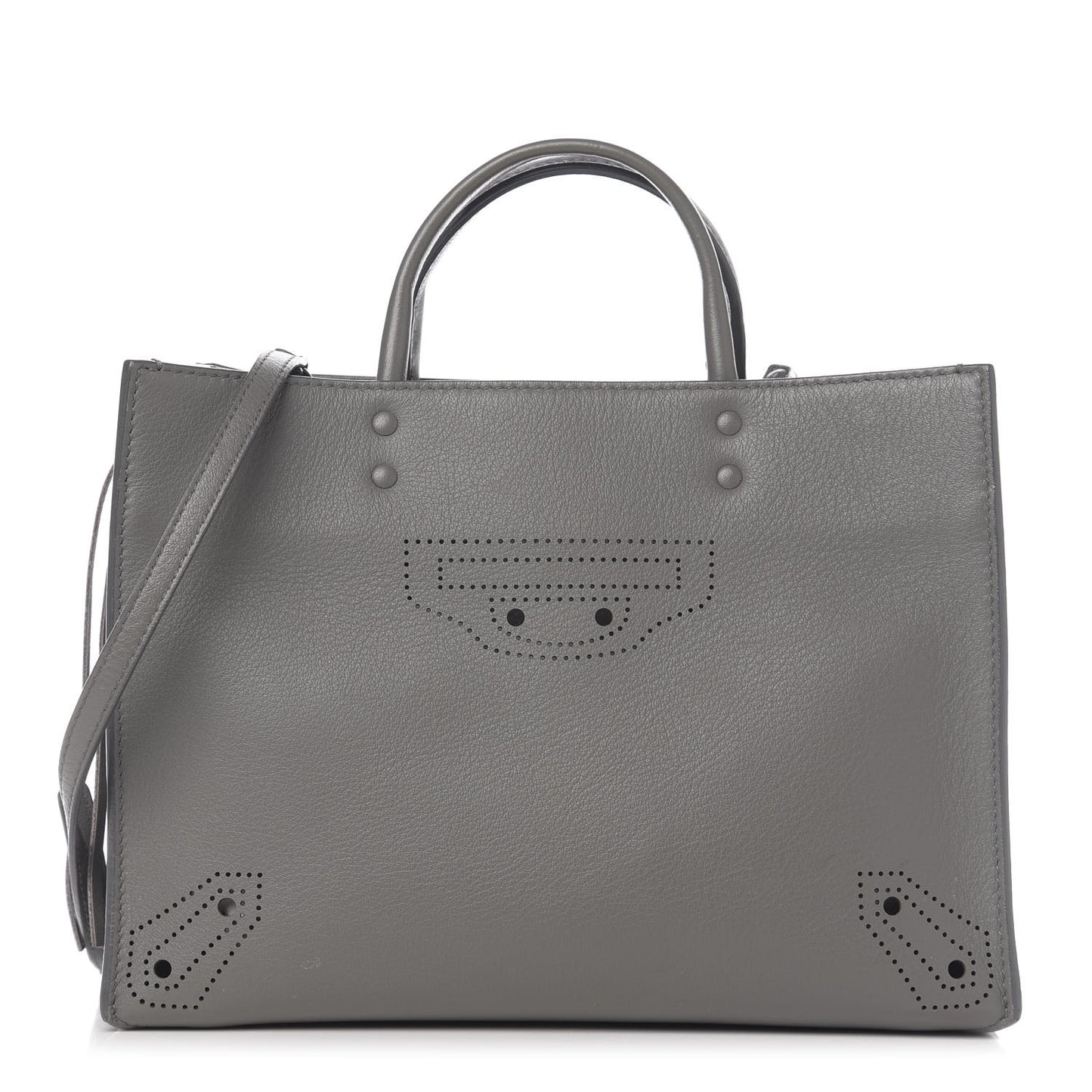 Calfskin Blackout Hardware Perforated Papier A6 Tote Gris Acier