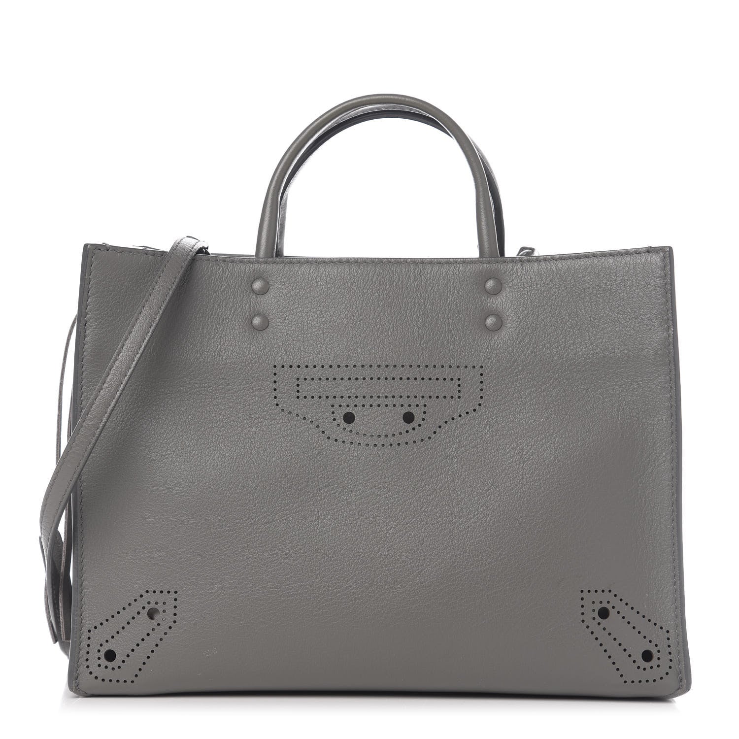 Balenciaga Calfskin Blackout Hardware Perforated Papier A6 Tote Gris Acier 1 of 9