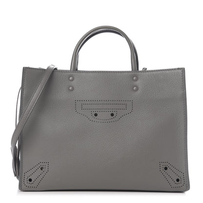 Balenciaga Calfskin Blackout Hardware Perforated Papier A6 Tote Gris Acier 1 of 9