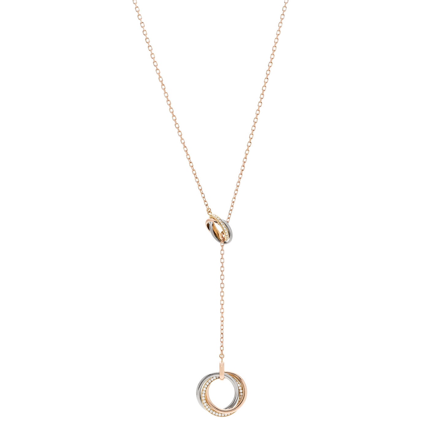 18K Pink Yellow White Gold Diamond Trinity Lariat Necklace