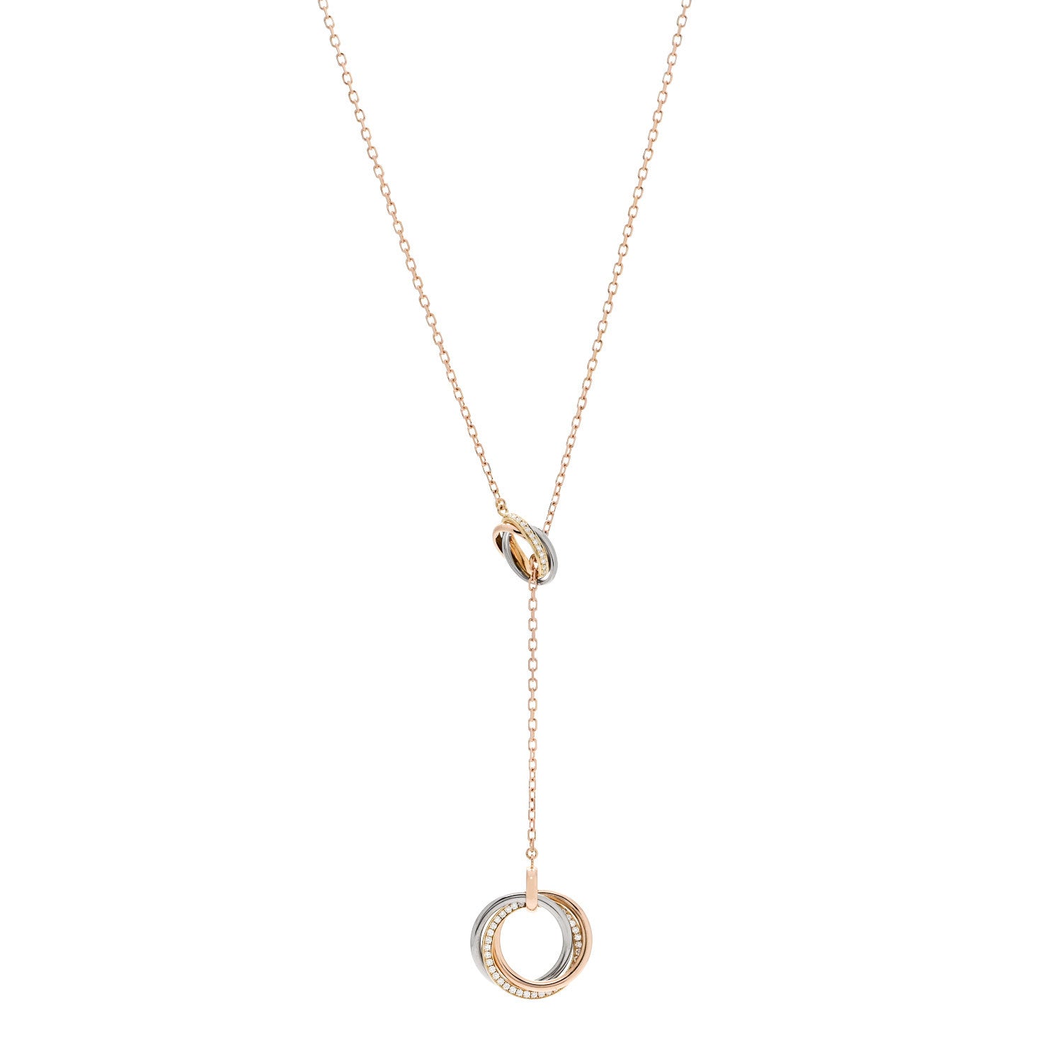 Cartier 18K Pink Yellow White Gold Diamond Trinity Lariat Necklace 1 of 5