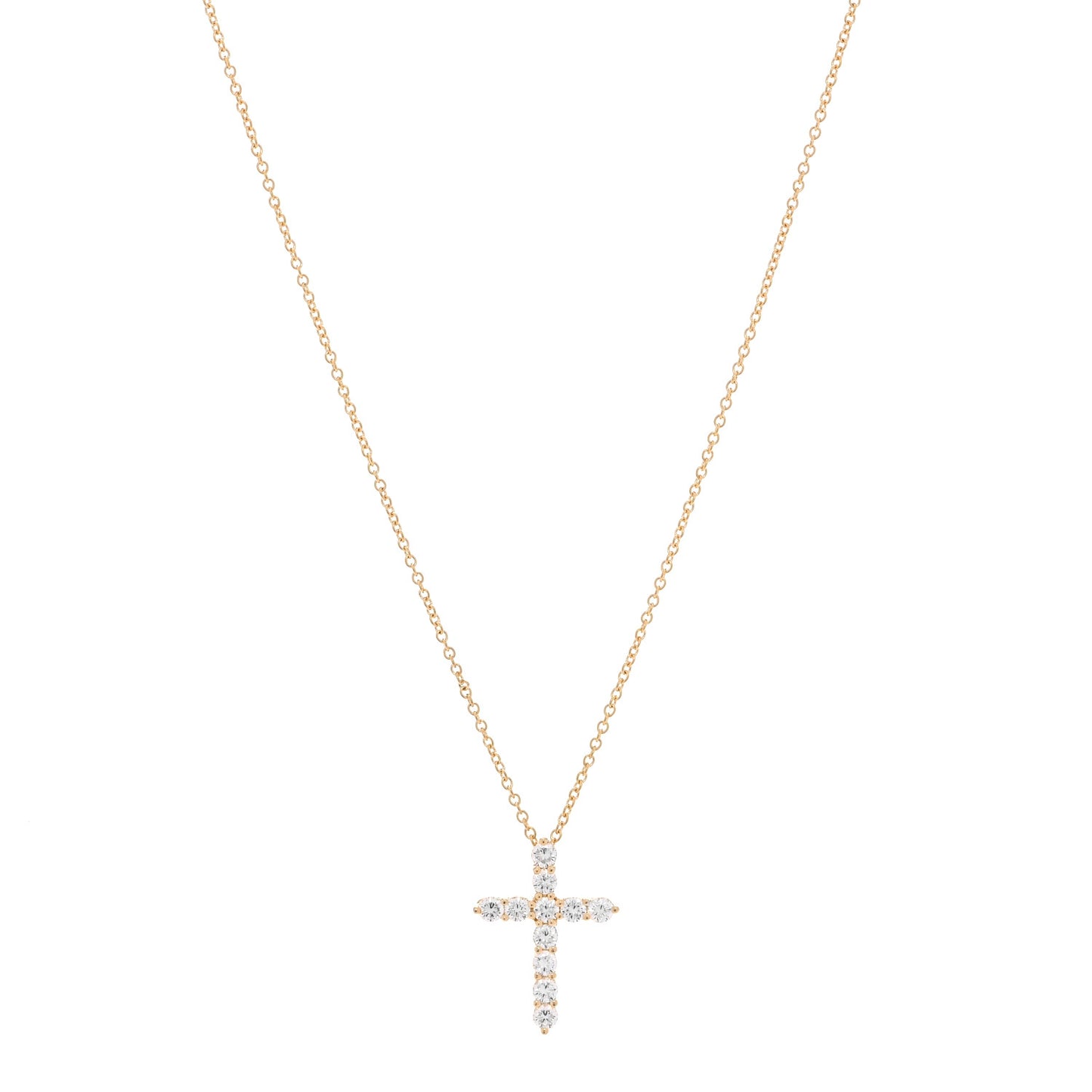 18K Yellow Gold Diamond Small Cross Pendant Necklace