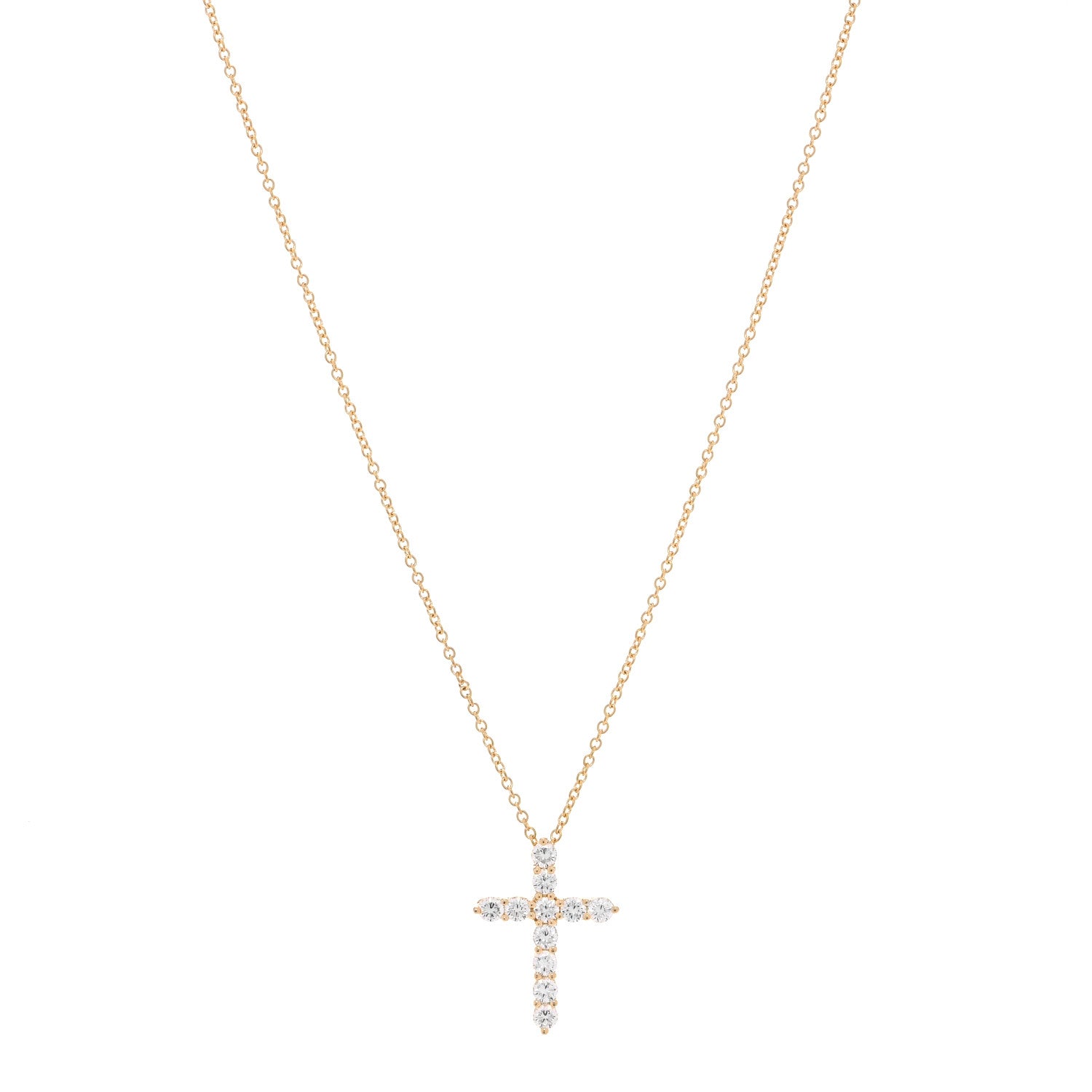 Tiffany 18K Yellow Gold Diamond Small Cross Pendant Necklace 1 of 5