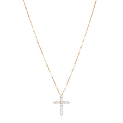 Tiffany 18K Yellow Gold Diamond Small Cross Pendant Necklace 1 of 5