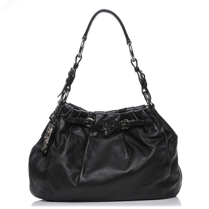 Prada Soft Calf Pleated Hobo Nero Black 1 of 13