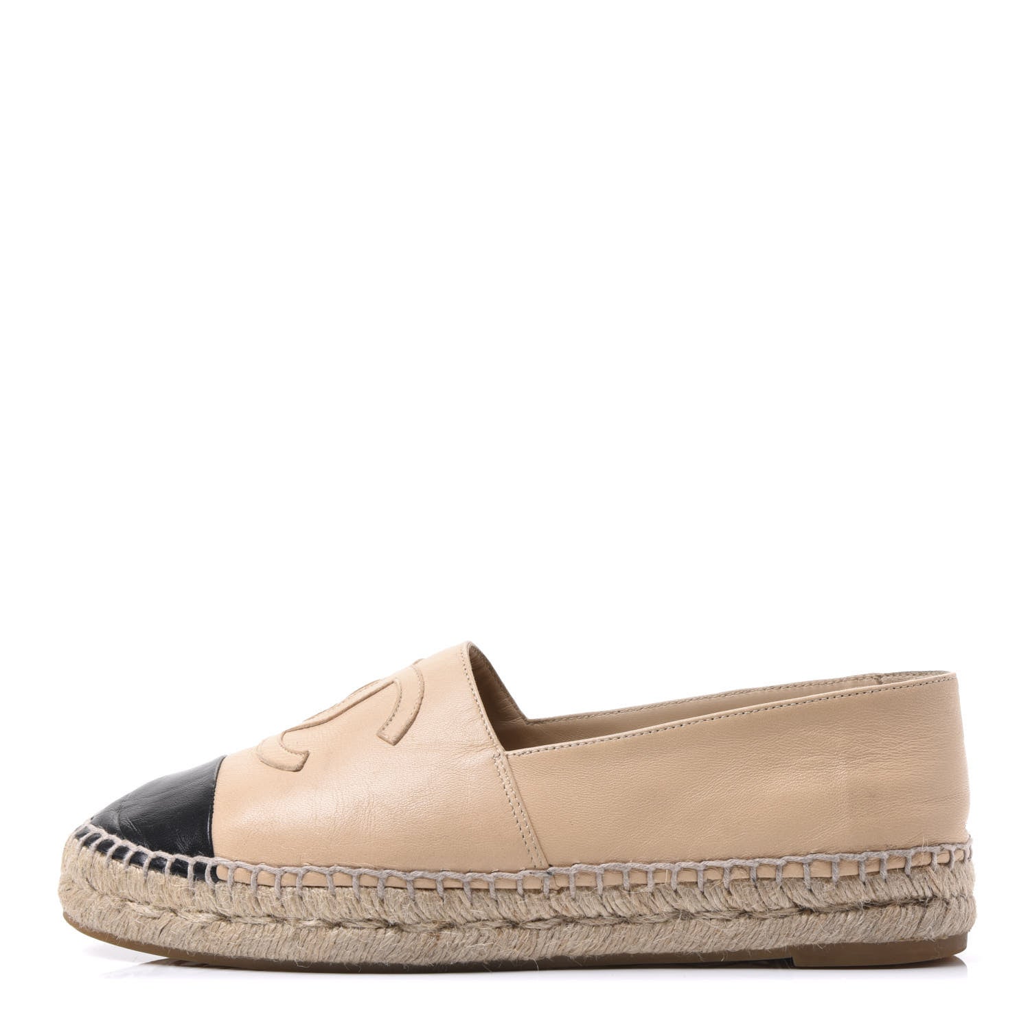 Chanel Lambskin CC Espadrilles 38 Beige Black 1 of 9