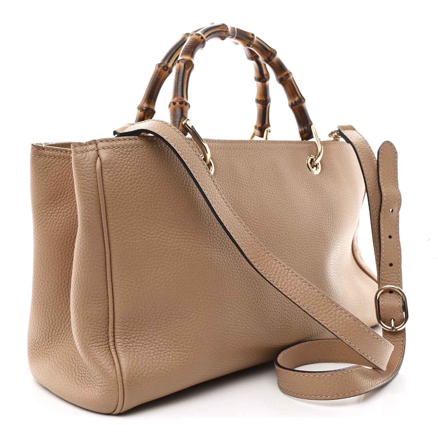 Gucci Pebbled Calfskin Medium Bamboo Shopper Tote Camelia 3 of 13