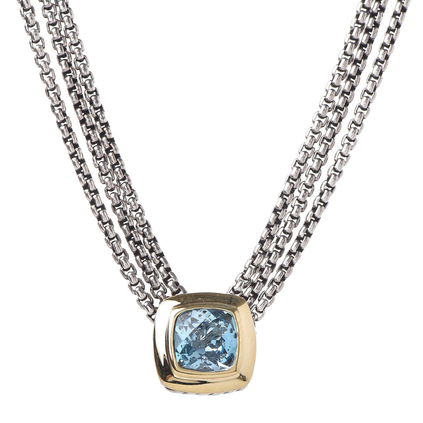 Sterling Silver 18K Yellow Gold Blue Topaz Albion Multi-Strand Pendant Necklace
