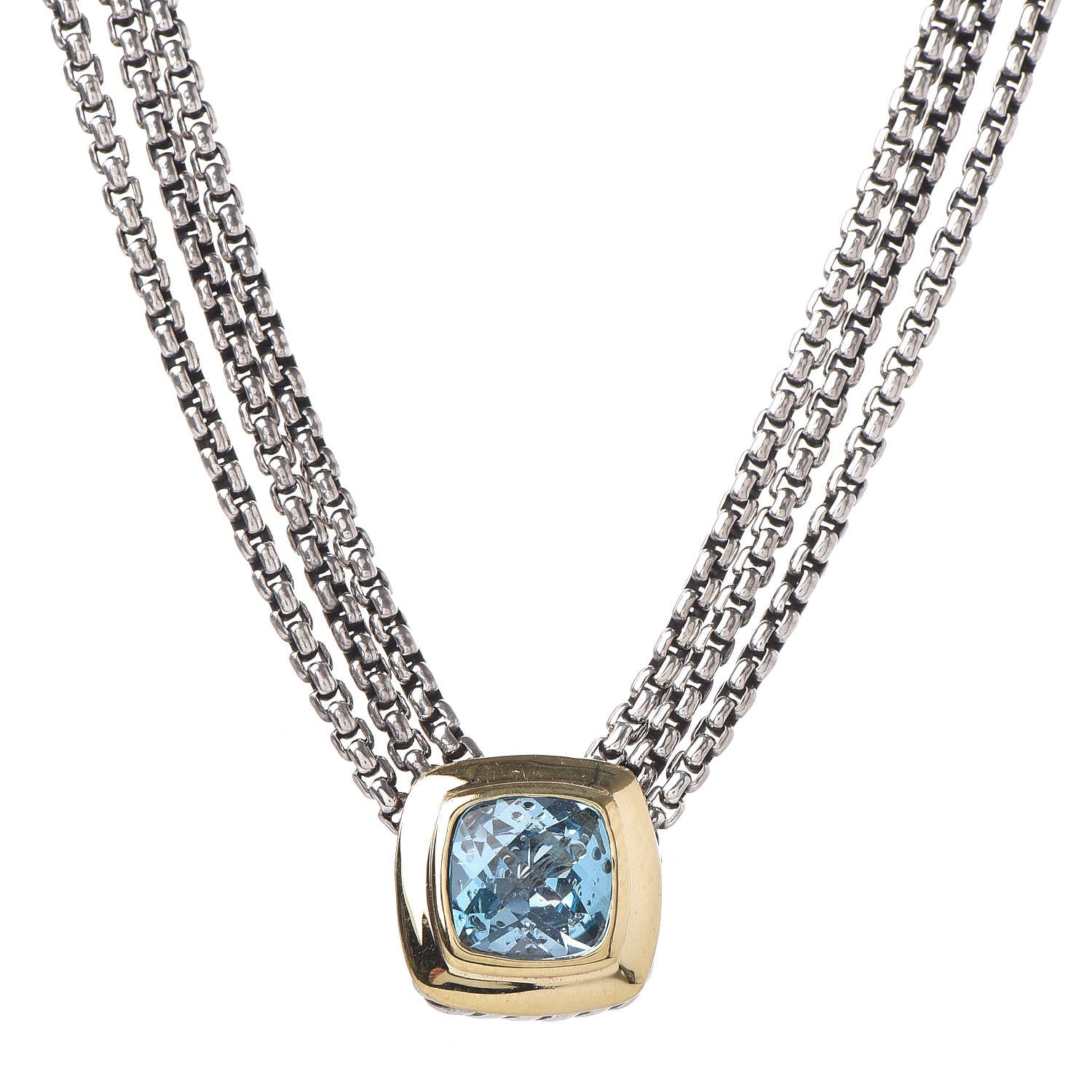 David Yurman Sterling Silver 18K Yellow Gold Blue Topaz Albion Multi-Strand Pendant Necklace 3 of 6