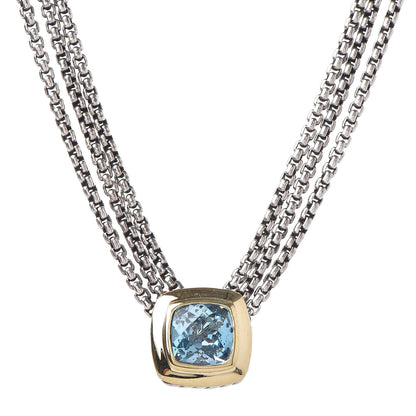 David Yurman Sterling Silver 18K Yellow Gold Blue Topaz Albion Multi-Strand Pendant Necklace 3 of 6