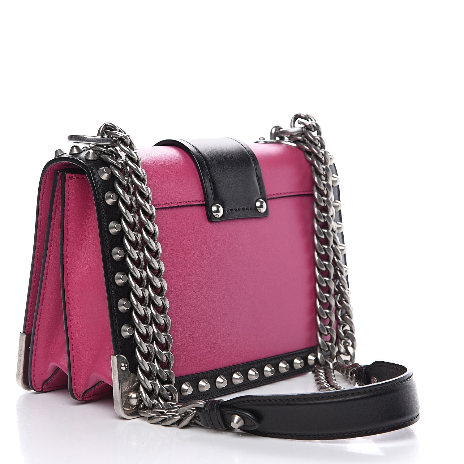 Prada City Calf Saffiano Studded Cahier Bag Fuxia Black 2 of 10