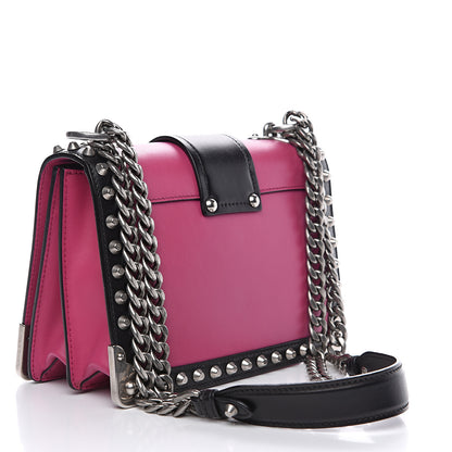 Prada City Calf Saffiano Studded Cahier Bag Fuxia Black 2 of 10