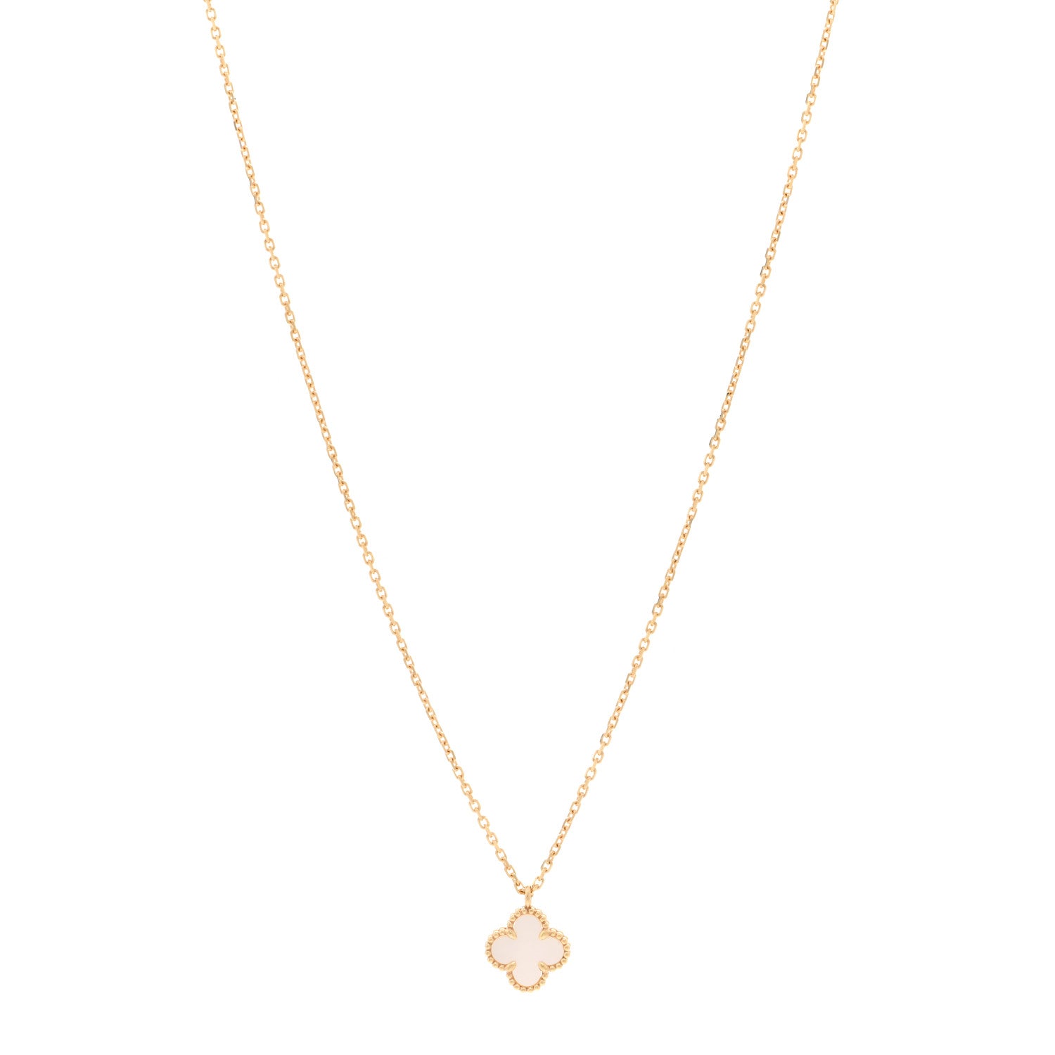 Van Cleef & Arpels 18K Yellow Gold Mother of Pearl Sweet Alhambra Pendant Necklace 1 of 6