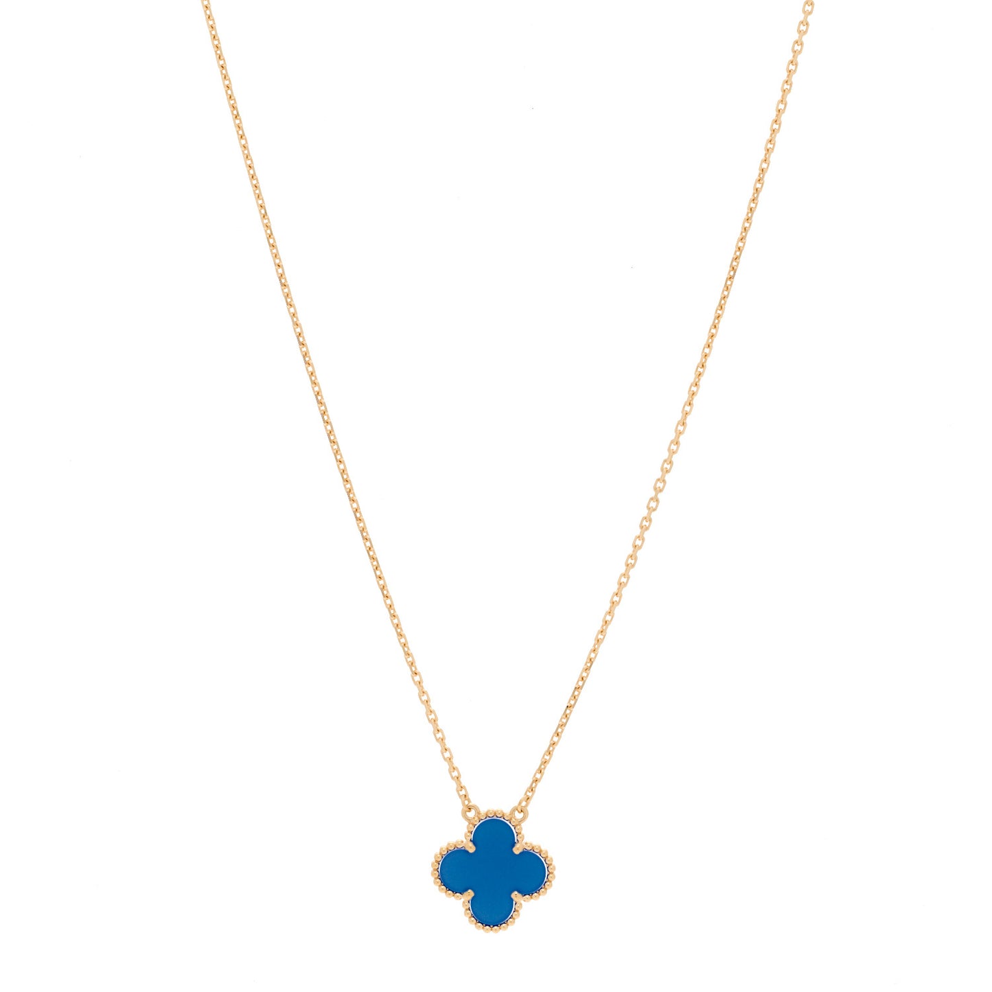 18K Yellow Gold Blue Agate Vintage Alhambra Pendant Necklace