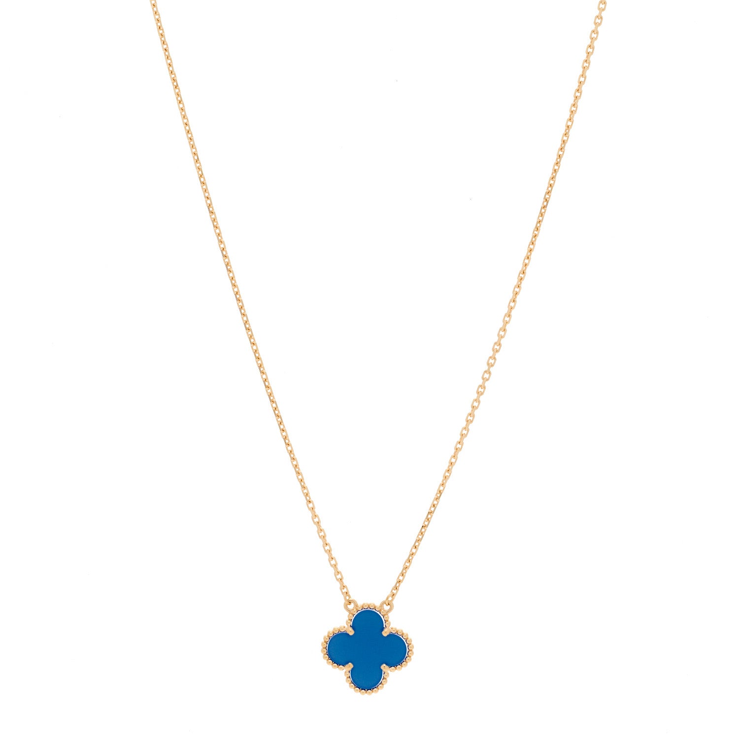 Van Cleef & Arpels 18K Yellow Gold Blue Agate Vintage Alhambra Pendant Necklace 1 of 6