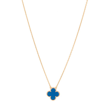 Van Cleef & Arpels 18K Yellow Gold Blue Agate Vintage Alhambra Pendant Necklace 1 of 6