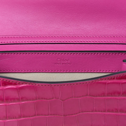 Chloe Calfskin Crocodile Embossed C Clutch With Chain Graphic Pink 5 of 10