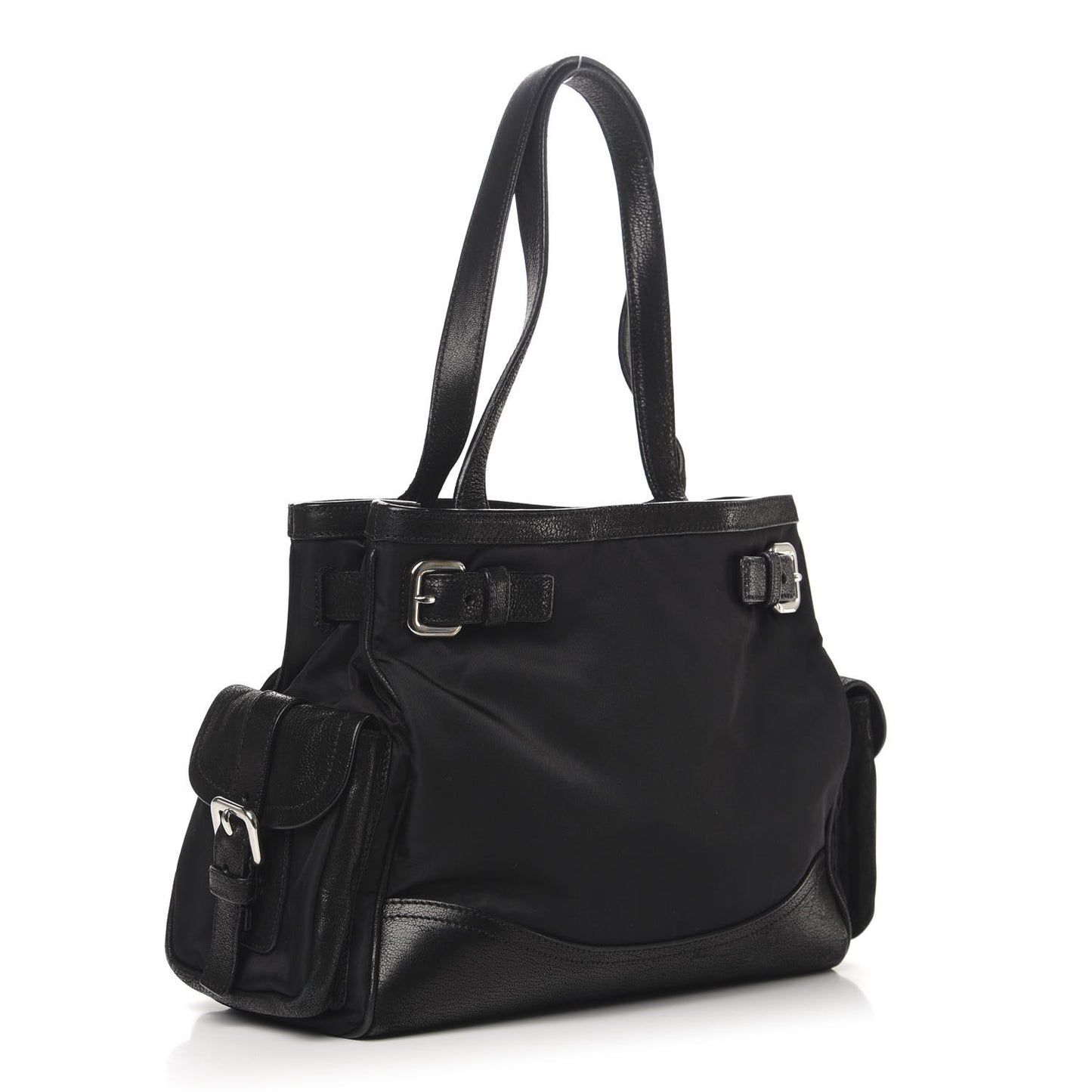 Tessuto Nylon Calfskin Shoulder Bag Black