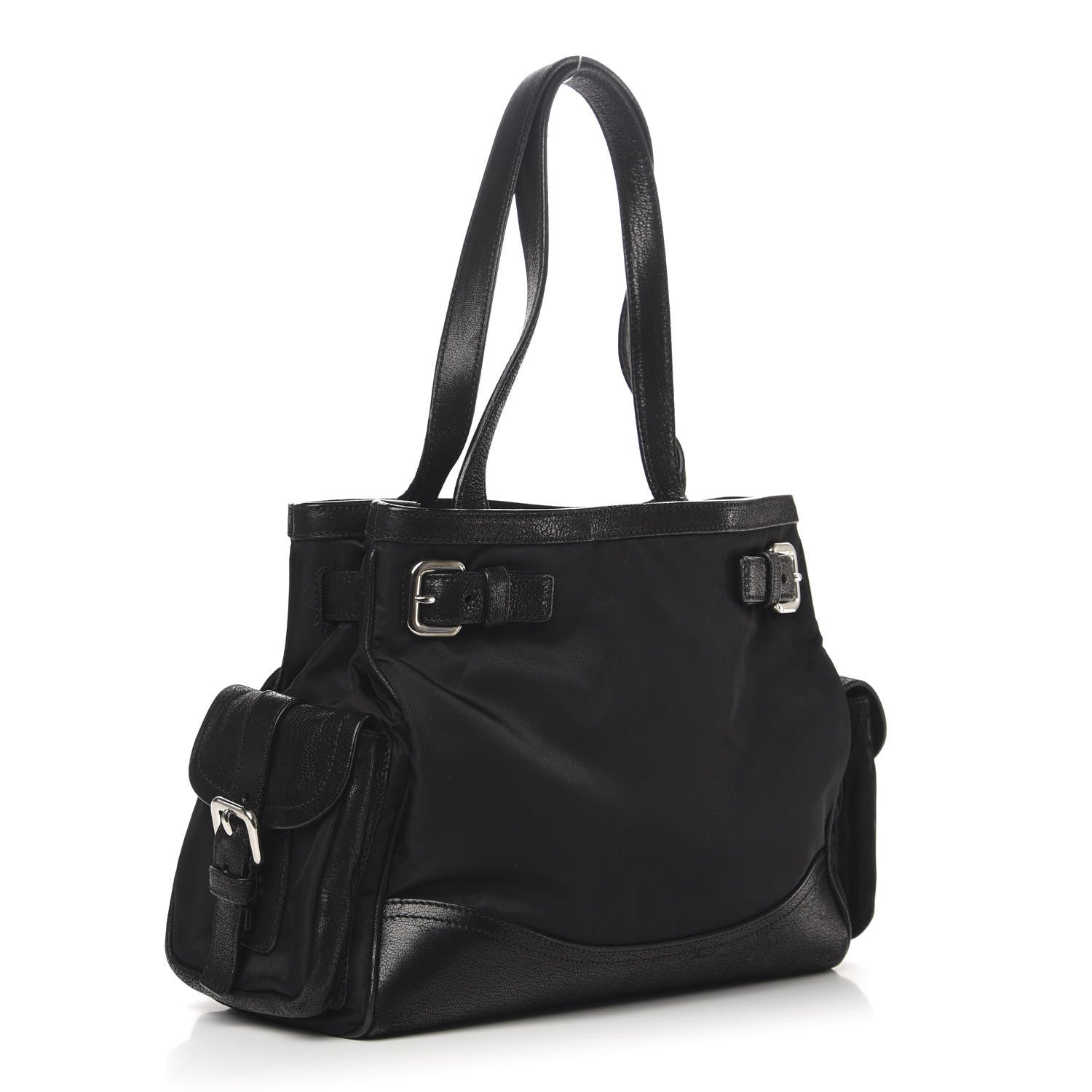 Prada Tessuto Nylon Calfskin Shoulder Bag Black 3 of 9