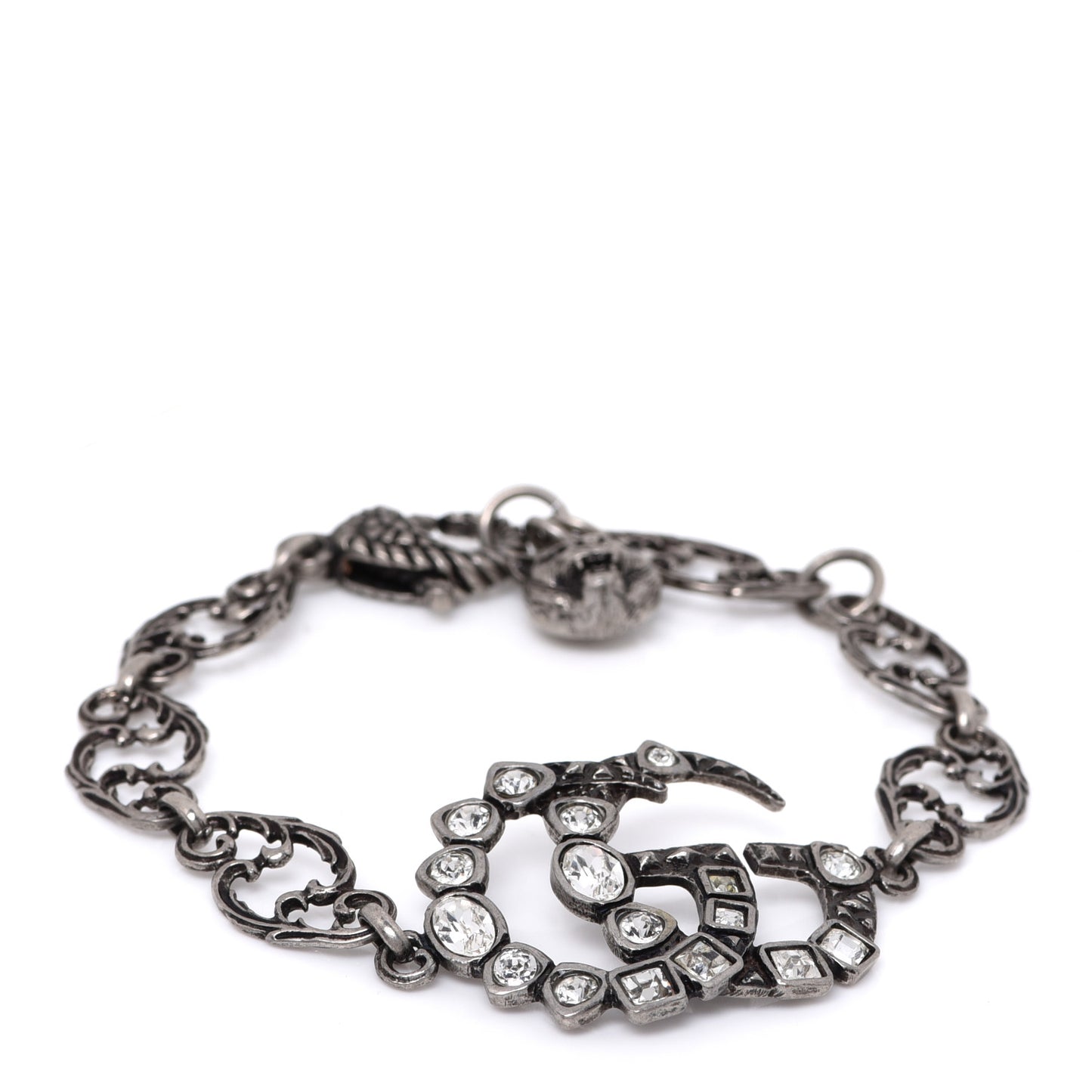 Oxidized Palladium Crystal Double G Bracelet Silver