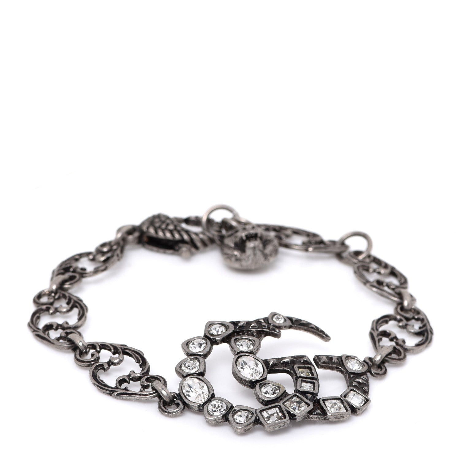 Gucci Oxidized Palladium Crystal Double G Bracelet Silver 1 of 6
