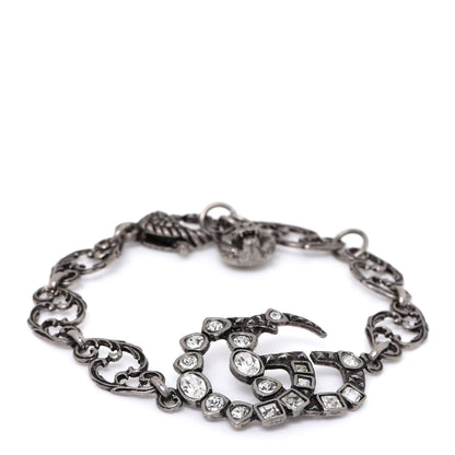 Gucci Oxidized Palladium Crystal Double G Bracelet Silver 1 of 6