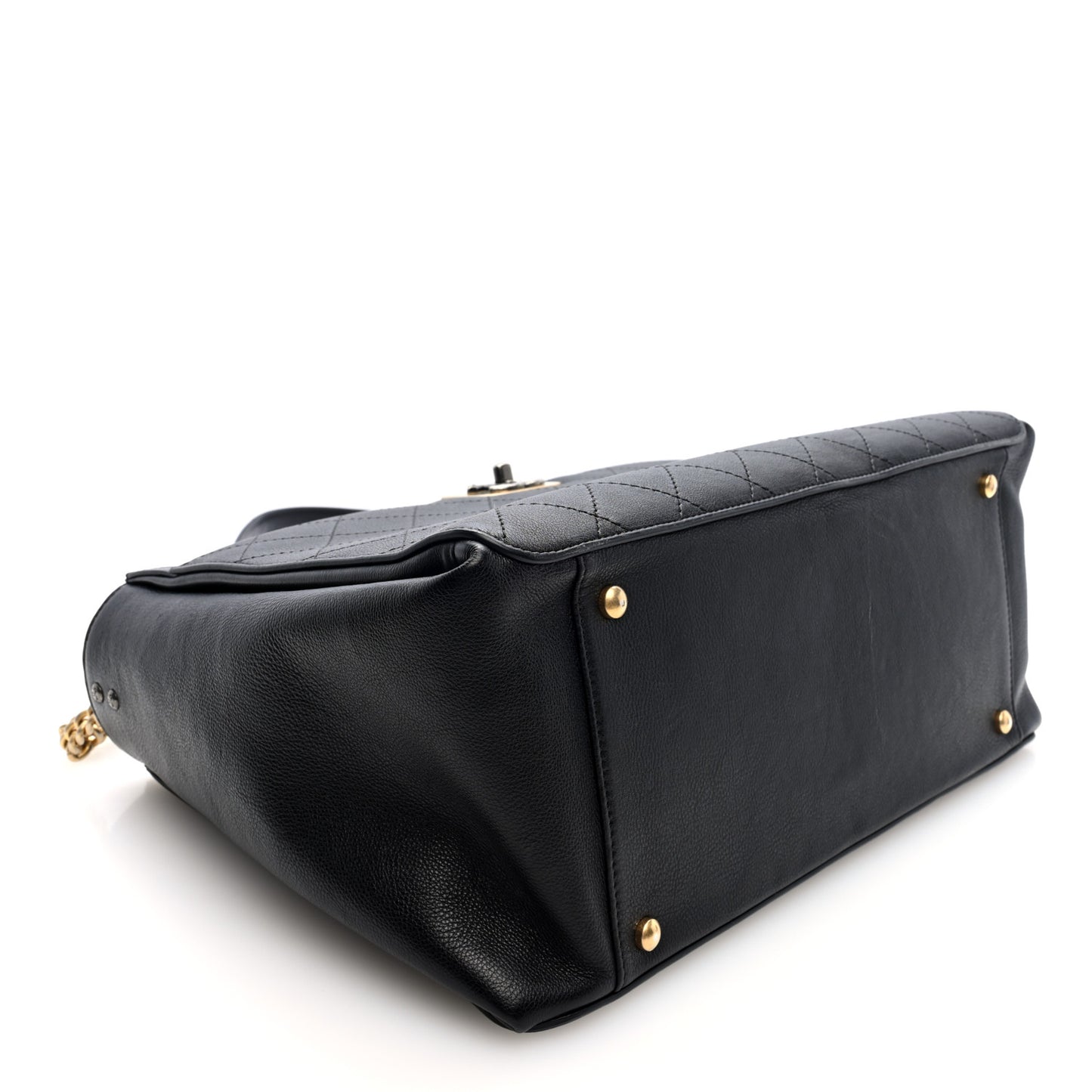 Calfskin Stitched Large Straight Lines Shopping Tote Black