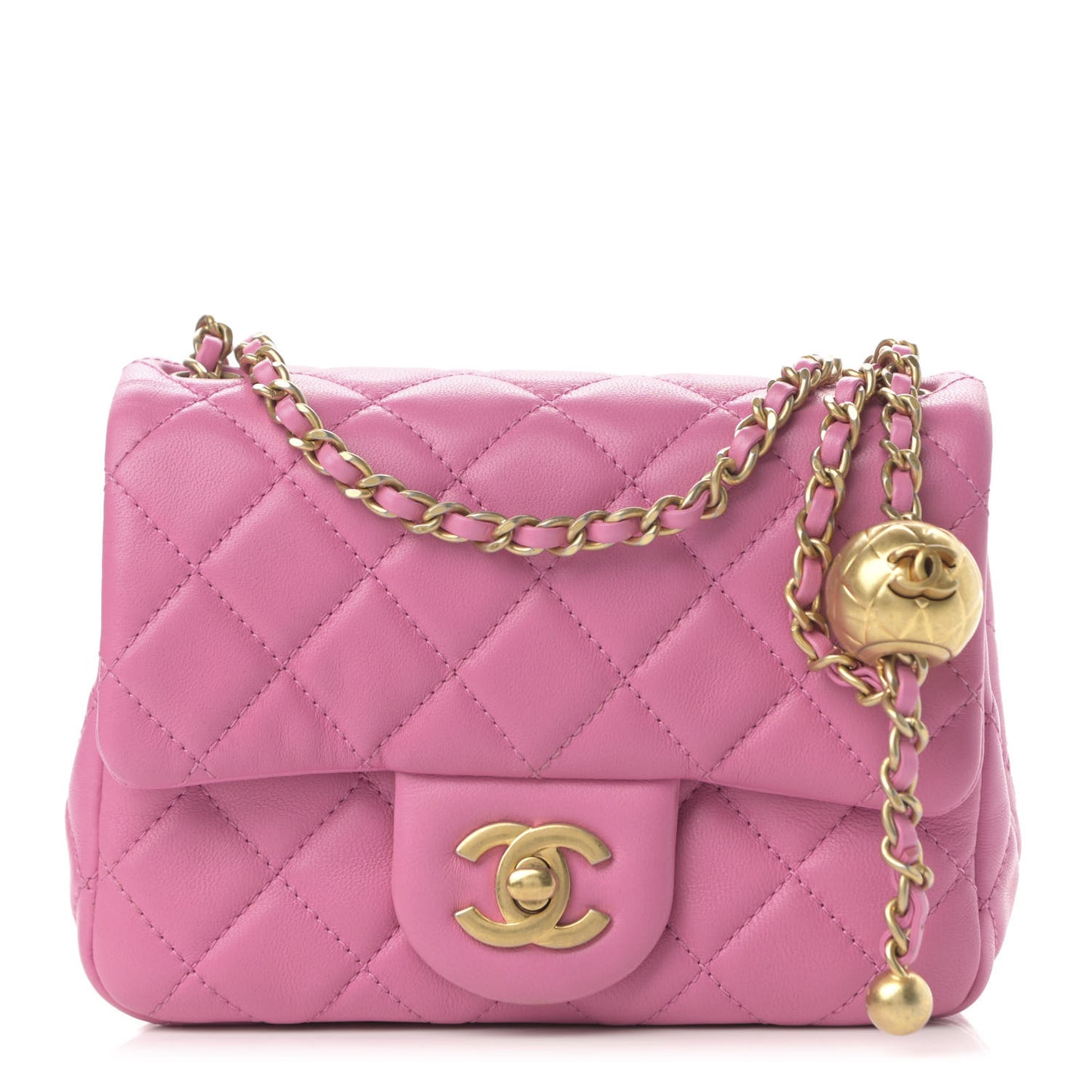 Lambskin Quilted Mini Pearl Crush Flap Pink