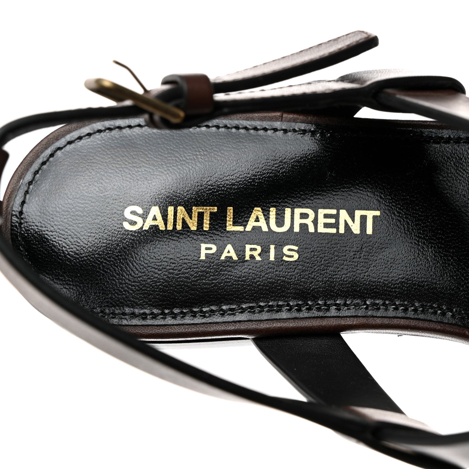 Saint Laurent Calfskin Cassandra Monogram Sandals 37 Brown 6 of 8