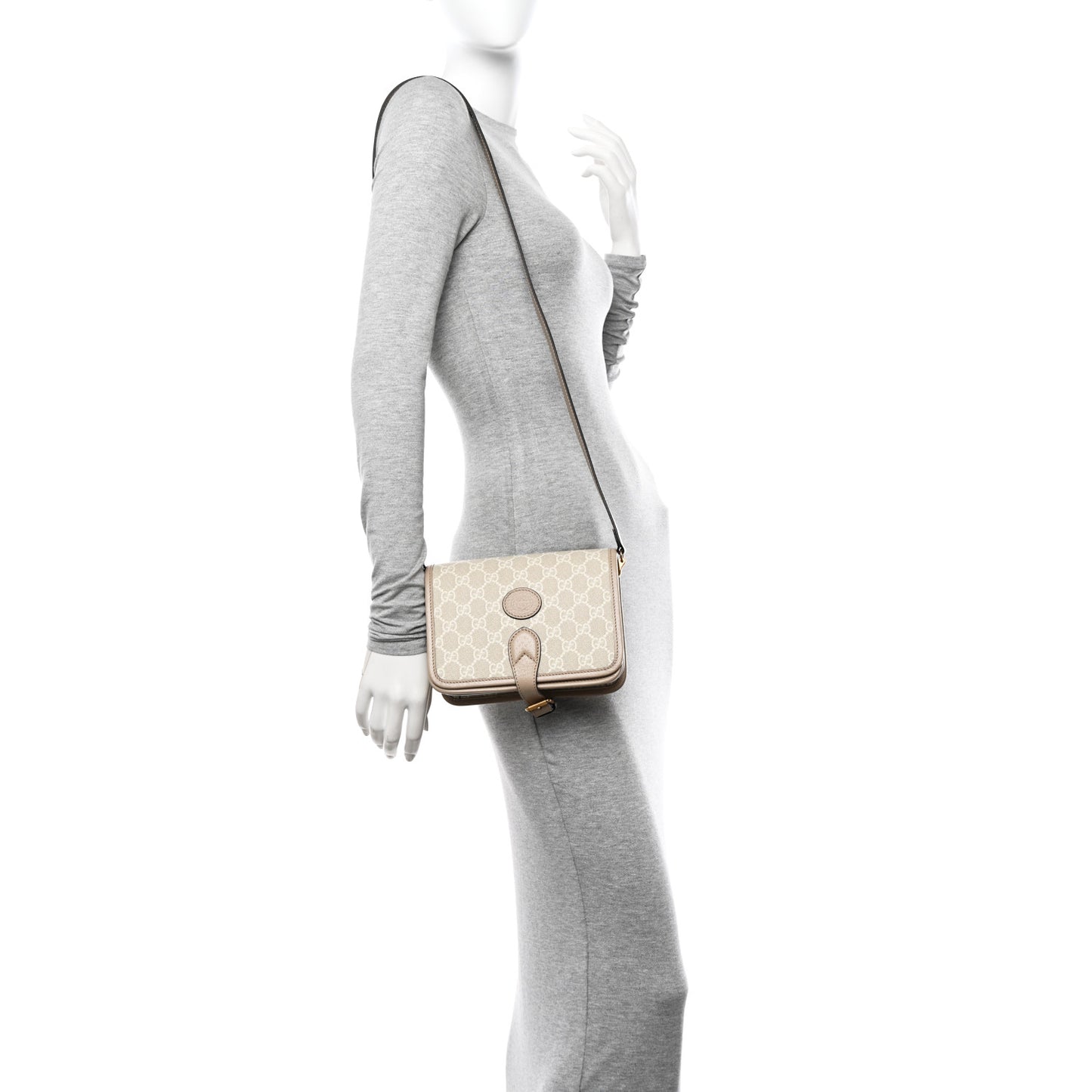 GG Supreme Monogram Textured Dollar Calfskin Mini Retro Interlocking G Flap Shoulder Bag Beige Mystic White Oatmeal