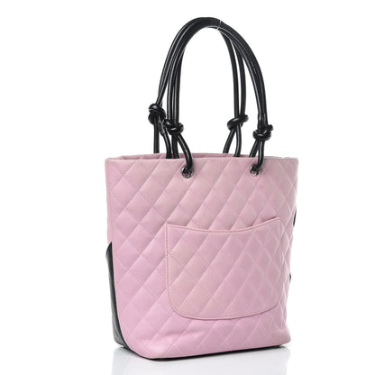 Chanel Calfskin Quilted Medium Cambon Tote Pink Black 3 of 13