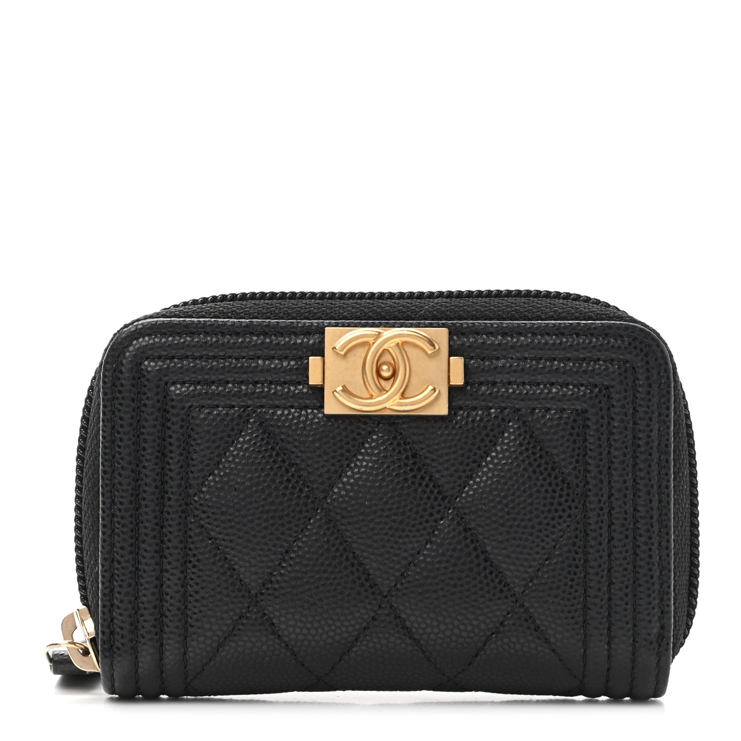Chanel Caviar Quilted Boy Zip Around Coin Purse Wallet Black 1 of 8