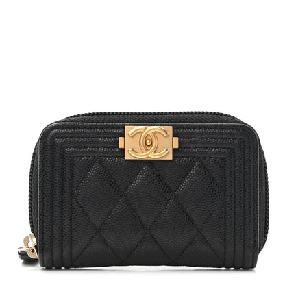 Chanel Caviar Quilted Boy Zip Around Coin Purse Wallet Black 1 of 8