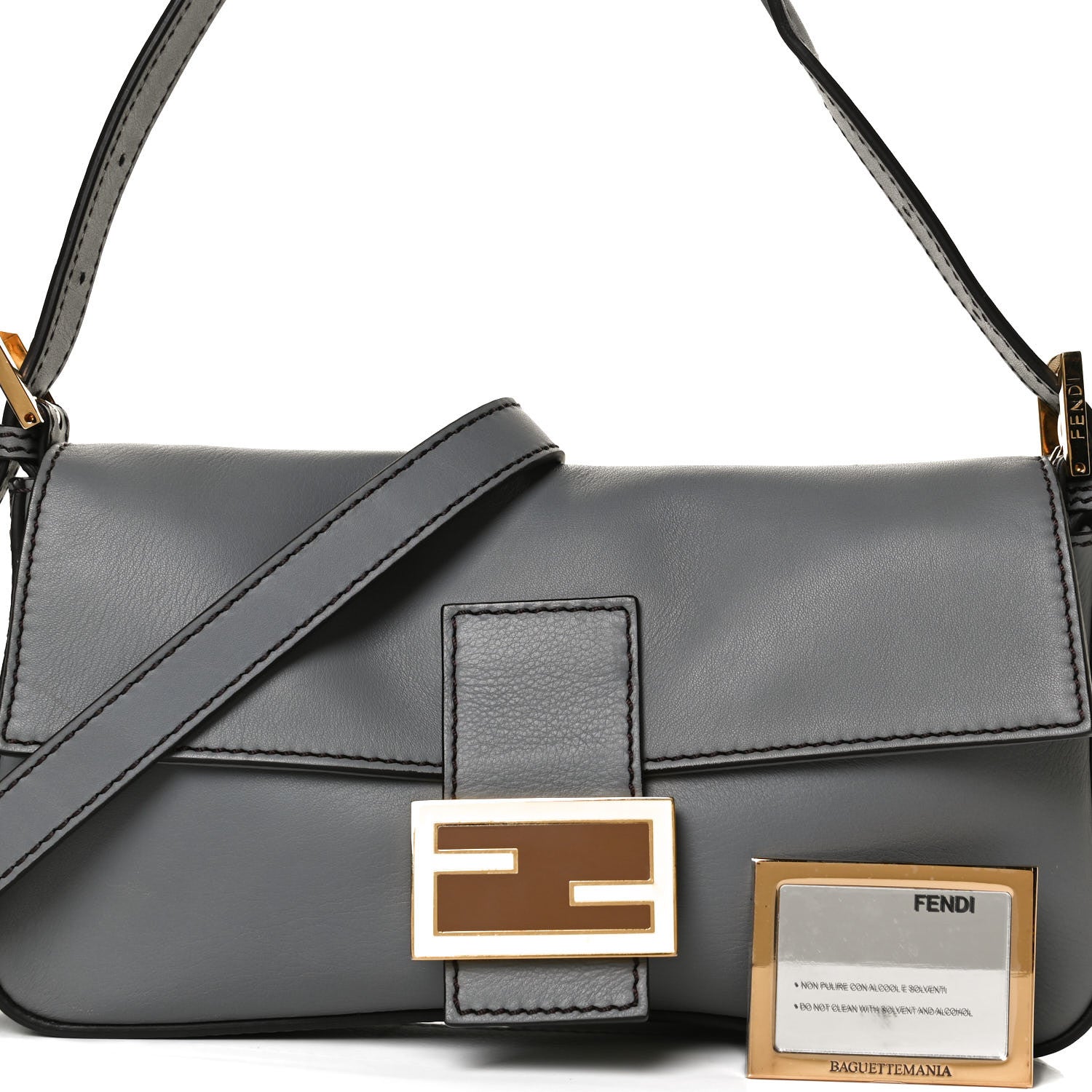 Fendi Vitello Flamingo Enamel Interchangeable Strap Baguette Grigio Chiaro Latte Tabacco 10 of 14