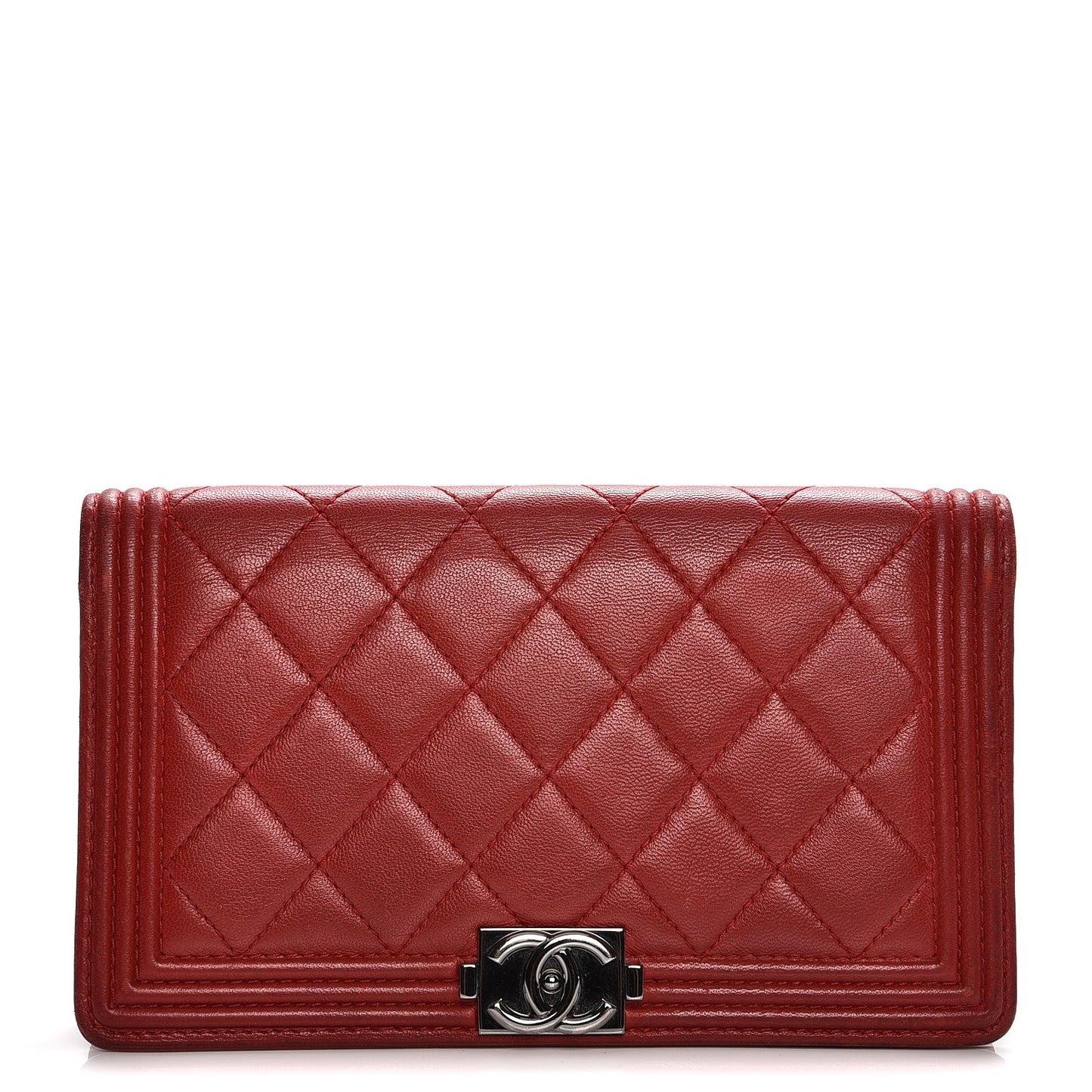 Lambskin Quilted Boy Yen Wallet Red