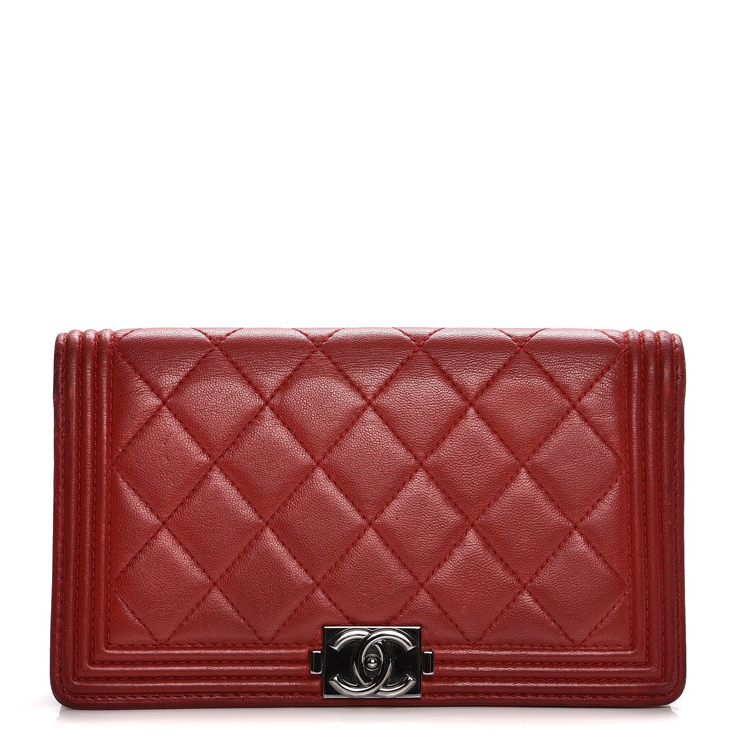 Chanel Lambskin Quilted Boy Yen Wallet Red 11 of 26
