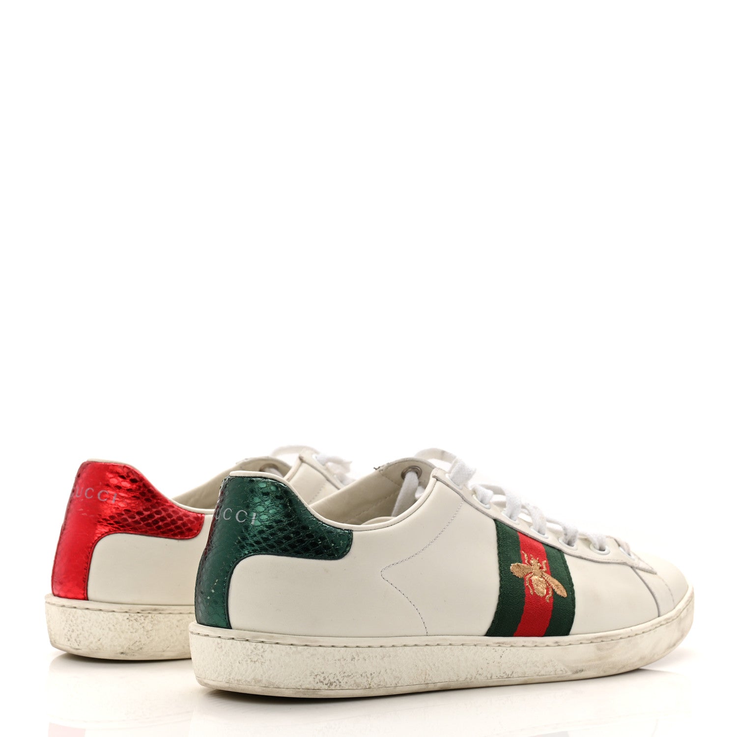 Gucci Calfskin Ayers Bee Embroidered Womens Ace Sneakers 39.5 White Green 6 of 20