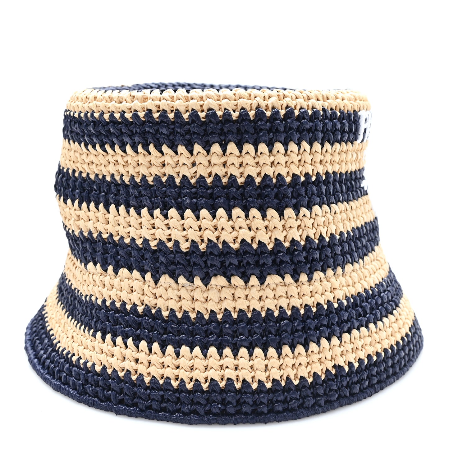 Raffia Striped Logo Embroidered Womens Bucket Hat M Naturale Baltico