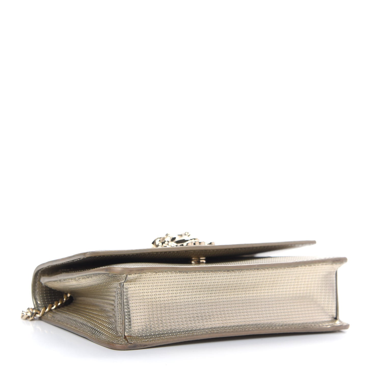 Patent Embossed Medusa Evening Clutch Bag Gold