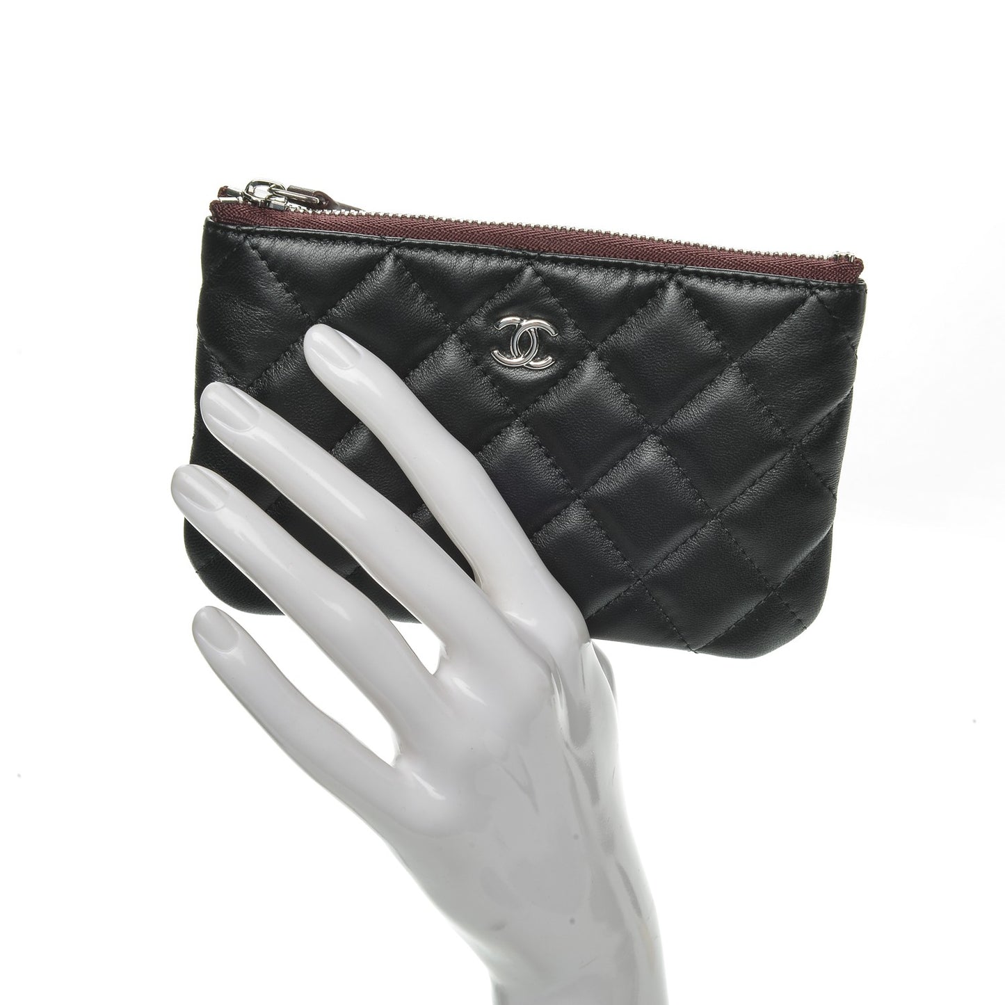 Lambskin Quilted Small Cosmetic Case Black