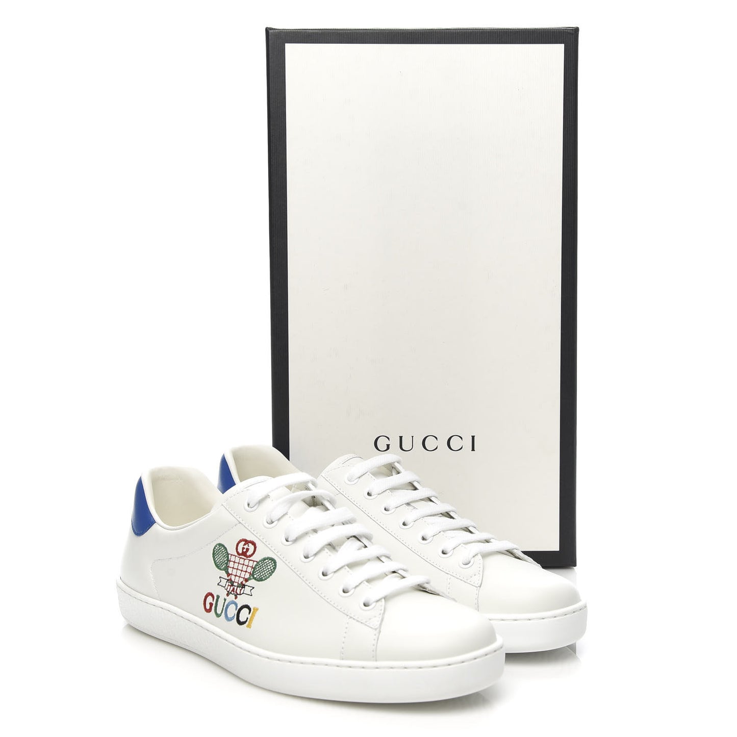 Calfskin Miro Soft Tennis Embroidered Mens Ace Sneakers 7.5 White Rio Blue