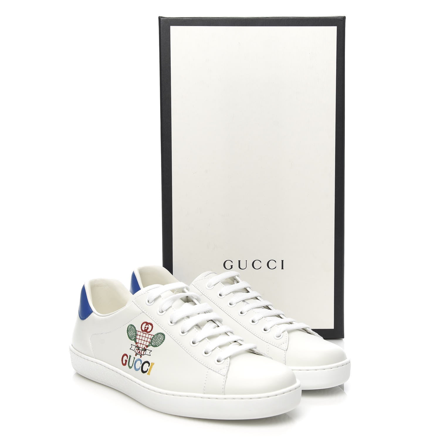 Gucci Calfskin Miro Soft Tennis Embroidered Mens Ace Sneakers 7.5 White Rio Blue 9 of 9