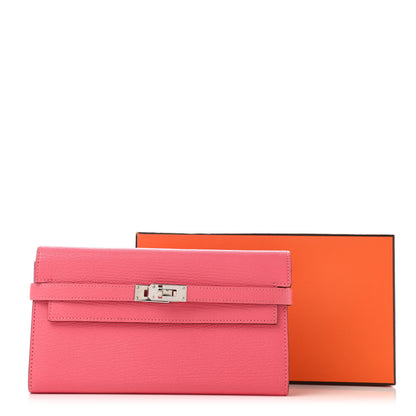 Hermes Chevre Mysore Kelly Longue Wallet Rose Lipstick 7 of 7
