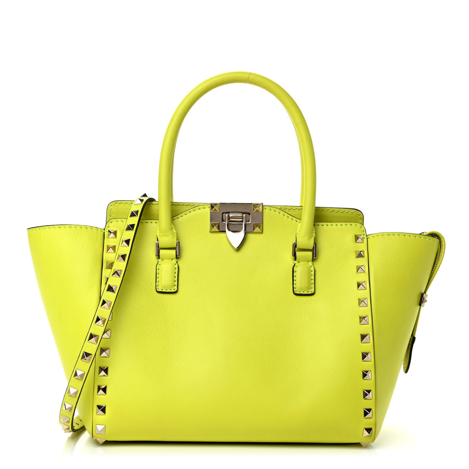 Valentino Garavani Vitello Small Rockstud Double Handle Tote Yellow Fluo 1 of 4