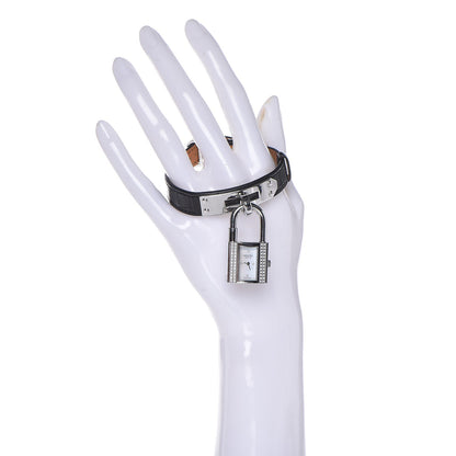 Hermes Stainless Steel Alligator Diamond Mother of Pearl 20mm Kelly Cadena Quartz Watch Noir 2 of 12